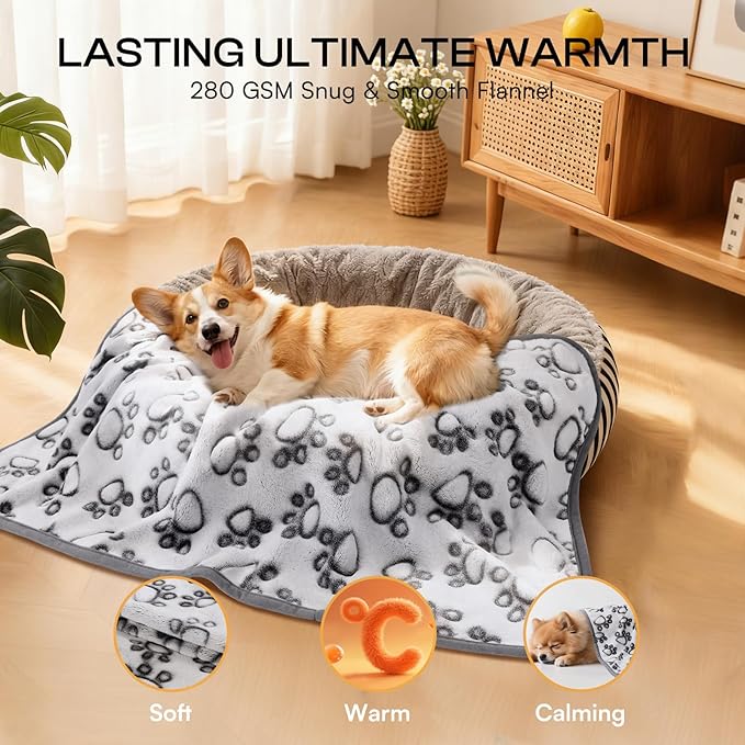 Luciphia 1 Pack 6 Dog Blankets Cat Soft Fluffy Fleece Pet Blanket Warm Cute Print Design Puppy Kitten Doggy Paw Grey Small(23"x16")