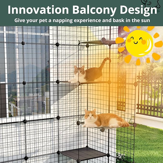 Oneluck 69 Inch Catio Outdoor Cat Enclosure with Super Large Enter Door, Balcony Cat Playpen with Platforms,DIY Outside Cat Patio Large Exercise Place Ideal for 1-4 Cats