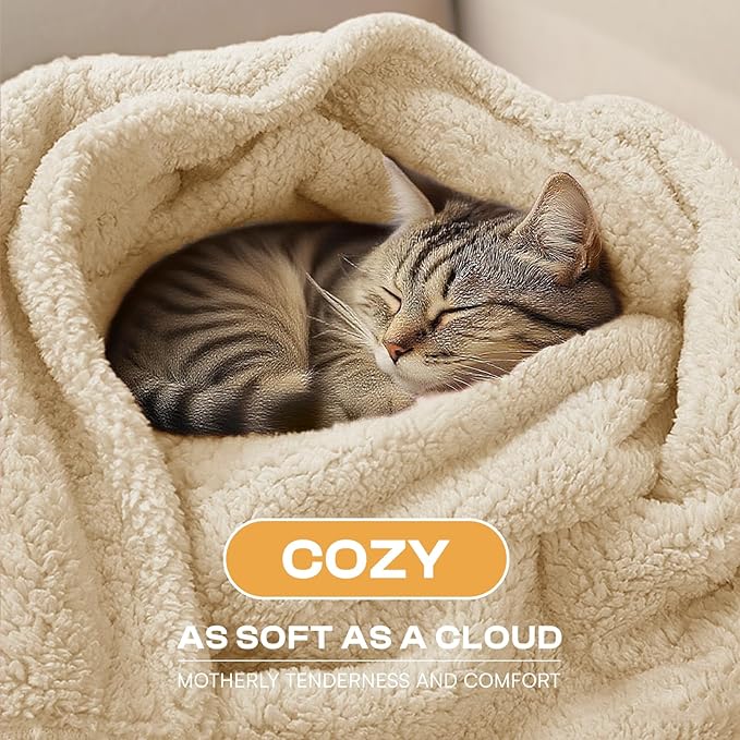 Luciphia Waterproof Pet Blanket for Medium Large Dogs Soft Cat Sherpa Calming Thick Cover Leakproof Cozy Puppy Sofa Bed Car Couch Protector(Beige,63x50 inches)