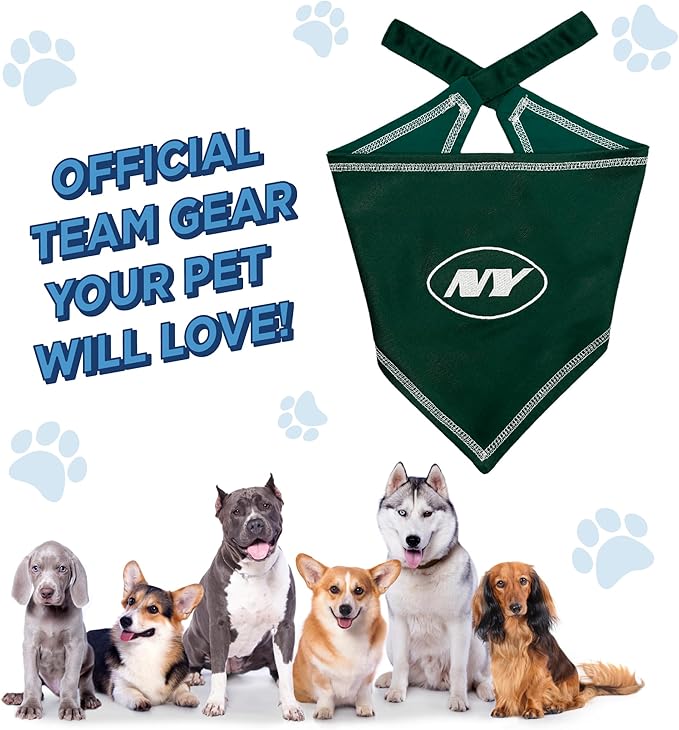 Pets First NFL New York Jets TIE Bandana, Size Large/X-Large. Dog Bandana Scarf Bib for Pet Cat Dog. The Ultimate Game-Day, Party Bandana