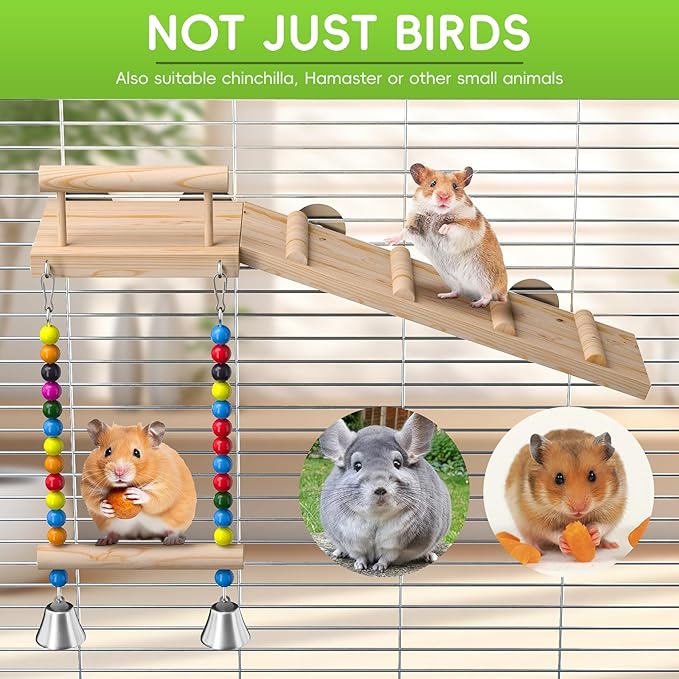 Bird Perches Platform Swing with Climbing Ladder,Bird Wooden Playground,Bird Swing for Green Cheeks, Small Lovebirds, Goldens, Hamsters, Parakeet Cage Accessories