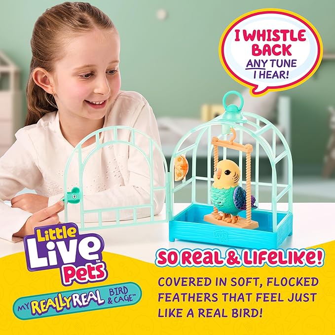 Little Live Pets My Really Real Talking Bird Toy & Cage - Indie, Interactive Voice Repeating Toy, 20+ Sounds & Reactions, Talking Toys for Kids 5-7