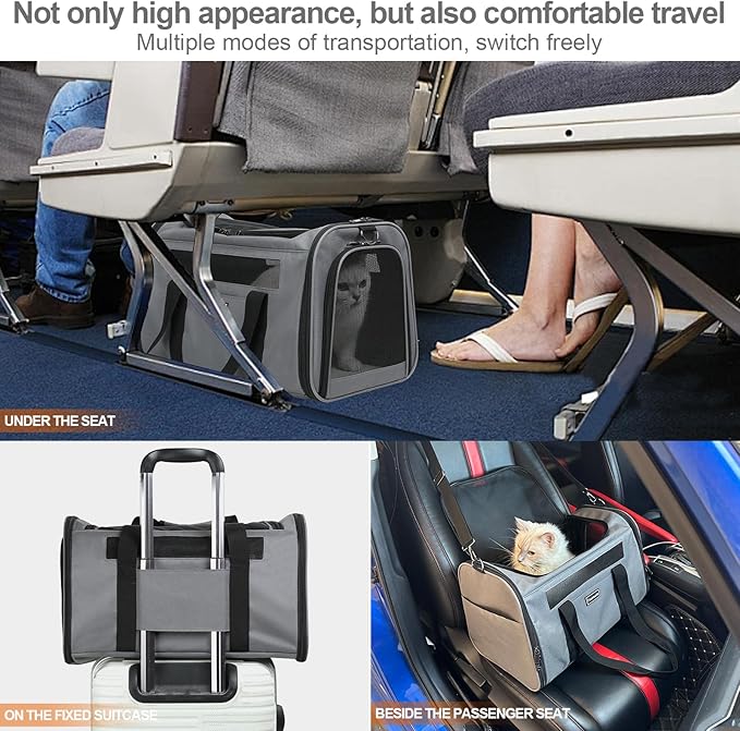 Airline Approved Dog Carrier.Cat Travel Carrier Dog Carrier Bag, Soft Sided Pet Bag up to 20 Lbs,Pet Carrier Soft-Sided Escape Proof with 4 Ventilated Windows (Black)
