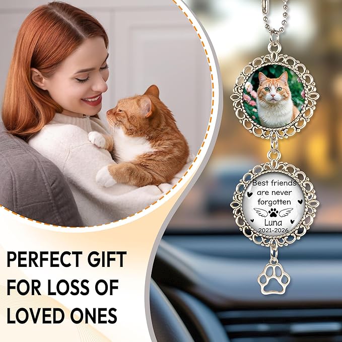 Hyturtle Personalized Pet Memorial Car Hanging Ornament - Custom Photo Pet Memorial Gifts Rearview Mirror Hanging Accessories - Loss of Cat Sympathy Gift - Pet Memorial Gifts for Cats