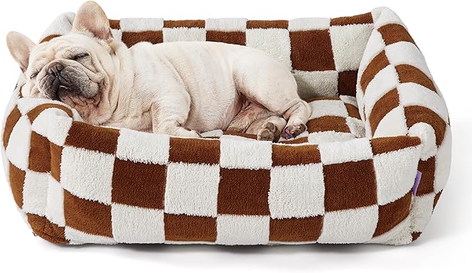 LE SURE Cute Dog Bed for Medium Dogs - Washable Pet Beds,Cozy Rectangle Orthopedic Sofa with Jacquard Shaggy Plush & Anti Slip Bottom,30x24x8inches