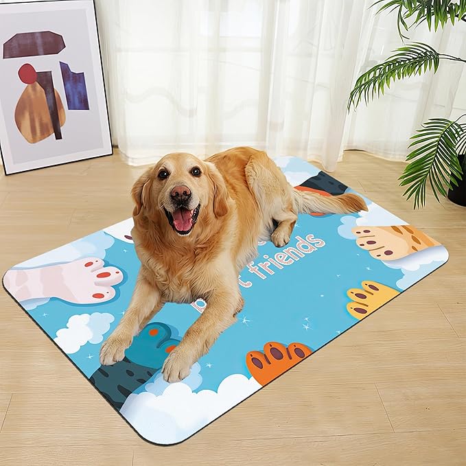 Cat Paw Pet Feeding Mat–Christmas Stocking Quick Dry Absorbent Dog Cat Food Mat, Non Slip Waterproof Bowl Placemat for Messy Eaters, Pet Accessories for Floors 16"x24"