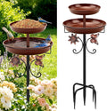 Daoeny Bird Bath for Outside, 42In Vintage Freestanding Birdbaths for Outdoors, Double Metal Bird Bath Feeder Bowls for Garden Patio Yard Lawn Decor, Upgraded 5-Pronged Base (Brown)