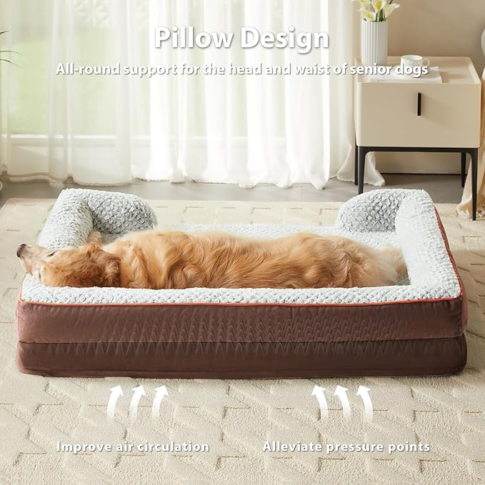 Orthopedic Dog Bed for Extra Large Dogs, Egg Crate Foam Bed for Extra Large Dogs, Equipped with Removable Waterproof Pillow Cover and Anti-Slip Bottom, Pet Bed