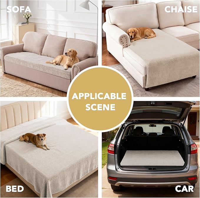 H.VERSAILTEX Non Slip Pet Couch Cover Chenille Dog Bed Protector Thick Soft Sofa Slipcover Pet Friendly Washable Couch Cushion Covers for Pets (30" x 53", Oatmeal)