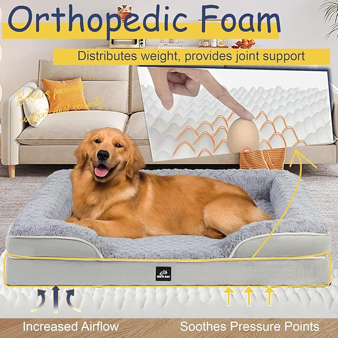 Orthopedic Dog Bed for Large Medium Sized, Washable Memory Foam Large Dog Bed, Durable Medium Pet Sofa with Removable Cover, Washable Waterproof Pet Couch Beds(Grey, XXL)