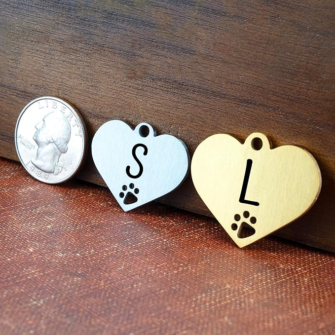 Ultra Joys Dog Tags Personalized for Pets - Hollow Paw Custom Pet ID Tag - Engraved Dog Tag for Small, Large Dogs - Small Heart in Gold