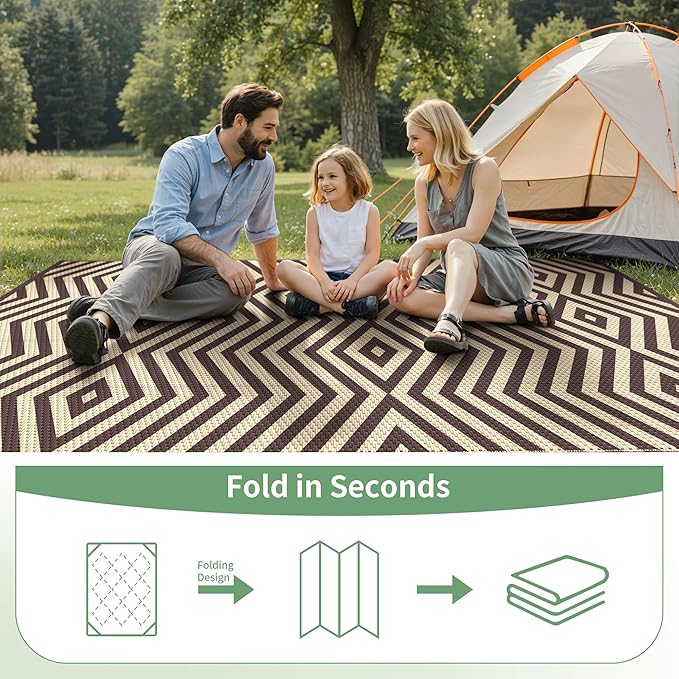 GENIMO Outdoor Rug for Patio Clearance, 8'x10' Reversible Plastic Straw Rugs, Lightweight Waterproof Modern RV Camping Mat for Camper, Balcony, Deck, Backyard, Picnic, Coffee Beige