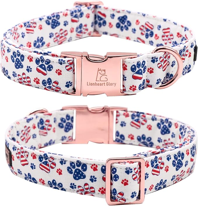 Lionheart Glory American Flag Dog Collar with Bow, Adjustable for Large Dogs