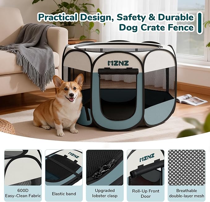 Dog Playpen, Portable Puppy Pet Crate Indoors for Small/Medium Dogs Cats Rabbits, Foldable Dog Cage Enclosure for Outdoor, Pop Up Dogs Tent Kennel with Carrying Case, Grey