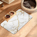 Abstract Marble Dog Food Mat,White Gold Absorbent Pet Feeding Mat for Food and Water Bowl,Quick Dry Dog Placemat Non Slip Rubber Backing Waterproof Pet Supplies 12" x 20"