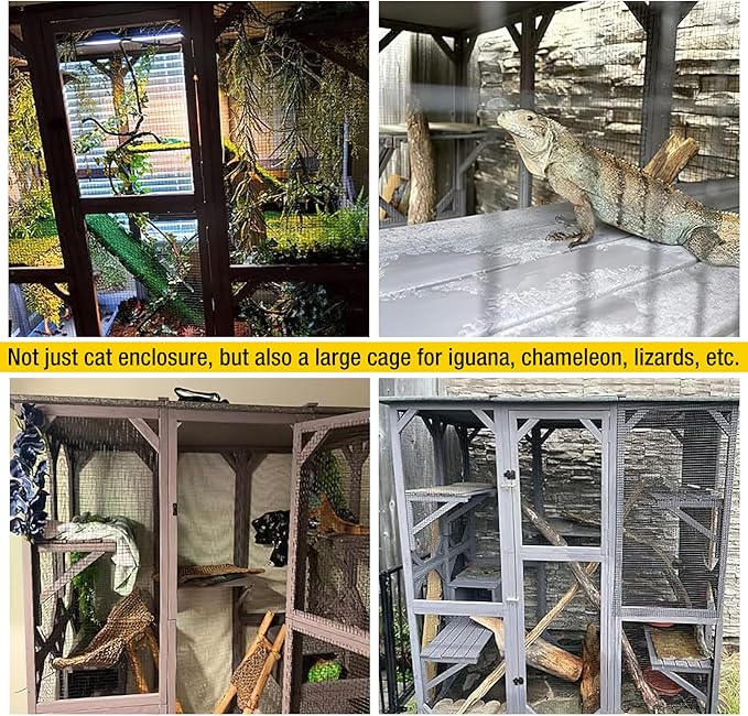 Aivituvin Catio Outdoor Cat Enclosure with 7 Platforms, 2 Resting Boxes, Large Window Cat House for 6-8 Mulitiple Cats Walk in Kitty Cage with Weatherproof Tarp Roof 71"