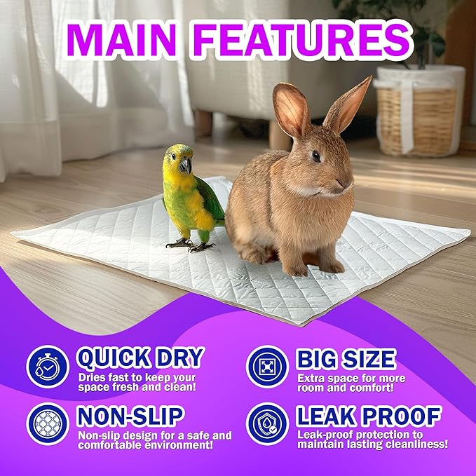 HA SHI Absorbent Bird Cage Liner - 27.9 x 16.1 Inches, 50 Pads, Disposable, Durable 5-Layer, Leak-Proof, Quick-Drying, Odor-Free for Parrots, Parakeets, Budgies, Canaries, Cockatoos