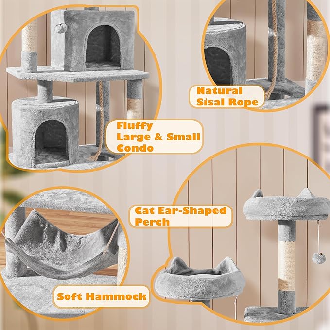 Topeakmart Cat Tower for Indoor Cats, Cat Activity Center with Condo Scratching Post Perch, Tall Cat Tree for Large Cats, 70.5in