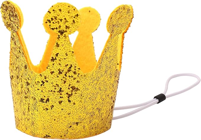 Gold Dog Birthday Crown, 3.54 Inch Height Glitter Pet Crown, Mini Party Hat for Cat Stuffed Animals, Small Puppy Kitten 1st Birthday Celebration, Adjustable Elastic Strap, Photoshoot Props, 1 PC