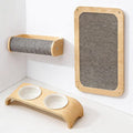 Cat Wall Shelves for Cat Wall Steps, Perch, Ladder, Wooden Floating Modern Mounted Space Saving Furniture with Scratching Cushion Removal Cover for Climbing, Jumping and Sleeping(Feeding Bowl Set)