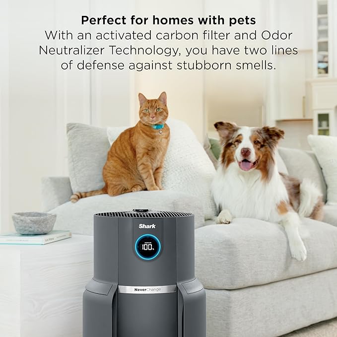 Shark Air Purifier for Home with NeverChange(5-Year) HEPA Air Filter, 1400 sq. ft. for Powerful Multi-Room Purification, Filters Smoke, Captures 99.98% of Particles & Dust, HP302, White