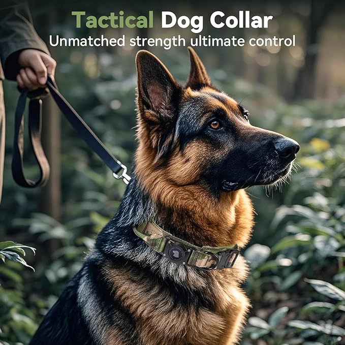2026 Upgrade Waterproof AirTag Dog Collar, Military Tactical Dog Collar with AirTag Holder, Comfortable Control Handle and Metal Buckle, GPS Dog Collar Holder for Medium to Large Dogs (Camouflage, M)