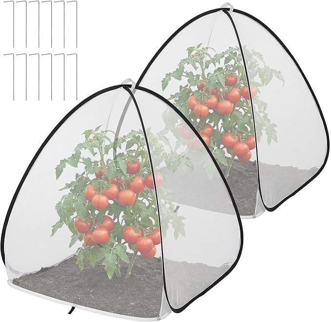 2 Pcs Pop Up Insect Barrier Plant Cover Tent, 30 x 28 x 28 Inch Foldable Garden Plant Protectors Mesh Enclosure, Garden Net Cage Bird Insect Guard Cover for Protecting Plants Fruits Vegetables