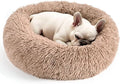 Hoewina Dog & Cat Bed for Indoor Cats, 20in Calming Donut Bed for Puppy and Kitten, Washable Round Fluffy Pet Bed for Small Medium Dogs and Cats (Camel)