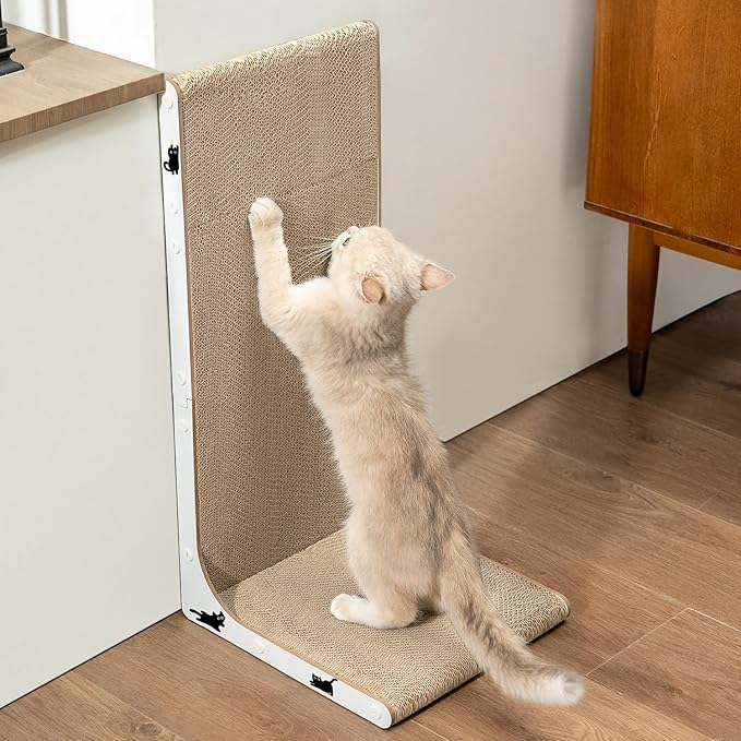 Cat Scratcher Lounge, 23 Inch L-Shaped Cat Scratch Pad, Vertical & Horizontal Scratching 1.2" Thick Cardboard with Fun DIY Stickers, Durable, Eco-Friendly