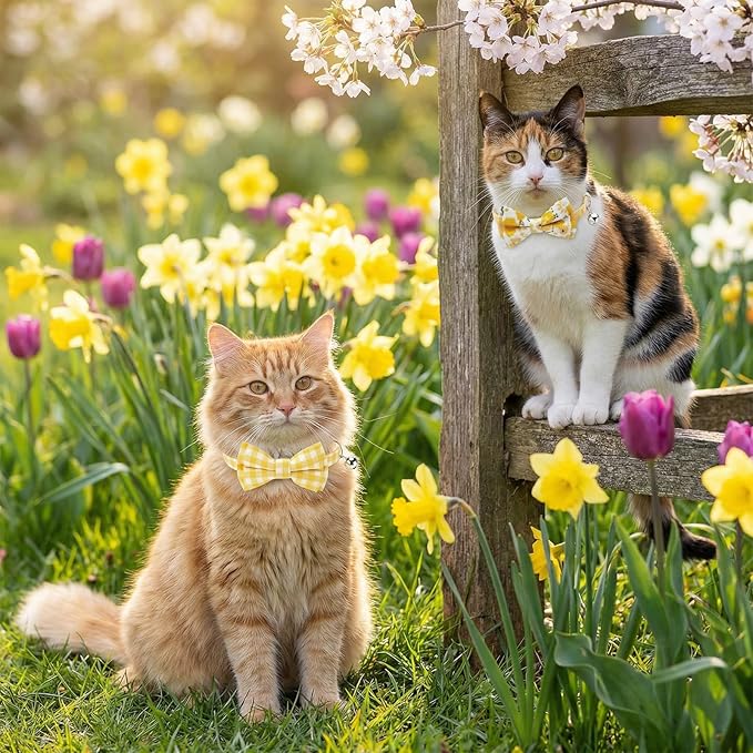 10 Pcs Spring Cat Collar Breakaway with Bow Tie and Bell Kitten Collars Removable Bowtie Plaid Flower Cat Collar for Cats Kittens Puppy(Flower)