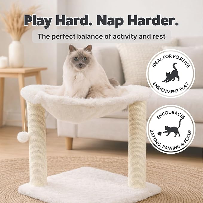TRIXIE Baza Scratching Post with Hammock | 16" Base, Cream, Small