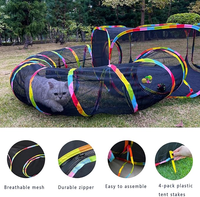 Outdoor Cat Enclosures, Cat Playground Portable Mesh Tent, Outside Circle Playpen Tunnel for Kitty, Rabbit, Puppy and Small Animals