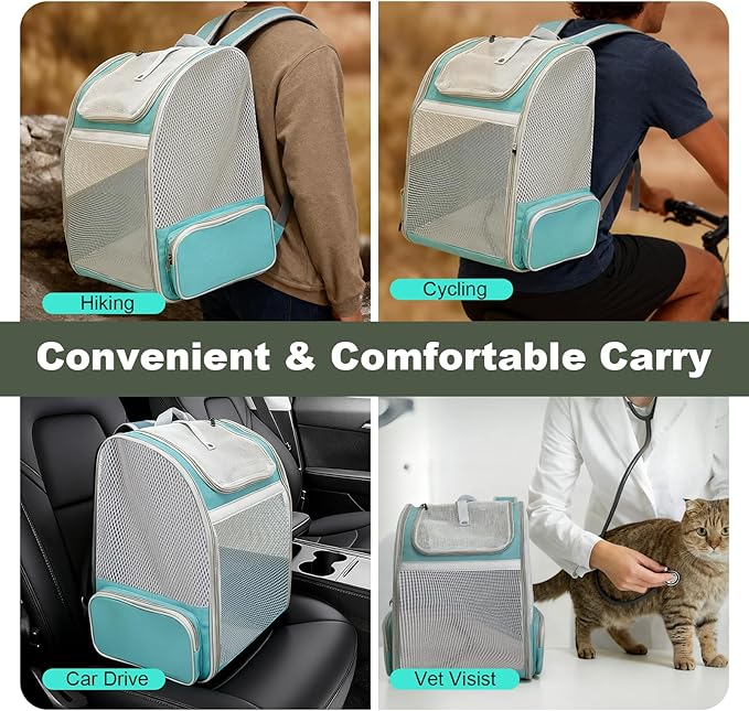 halinfer Backpack to Carry Cat and Small Puppy up to 16 Pounds, Breathable Pet Carrier to Transport Kitten Rabbit to Vet Visit Bag, Airline Approved Collapsible Expandable Black