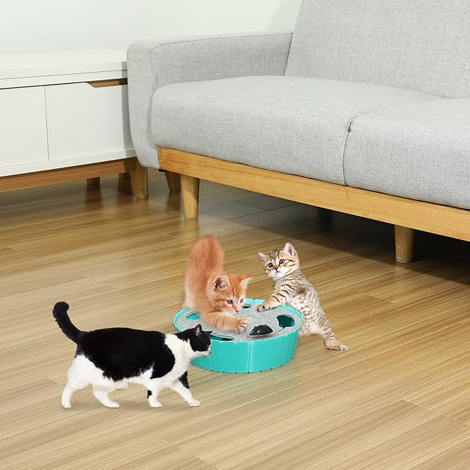 Pawaboo Interactive Cat Toy with Running Mouse, Electronic Motion Cat Toy Automatic Teaser for Indoor Cats, Pop and Play Hide Seek Cats Toys Hunting Mouse for Pet Kitten Play Fun Exercise, Lake Blue