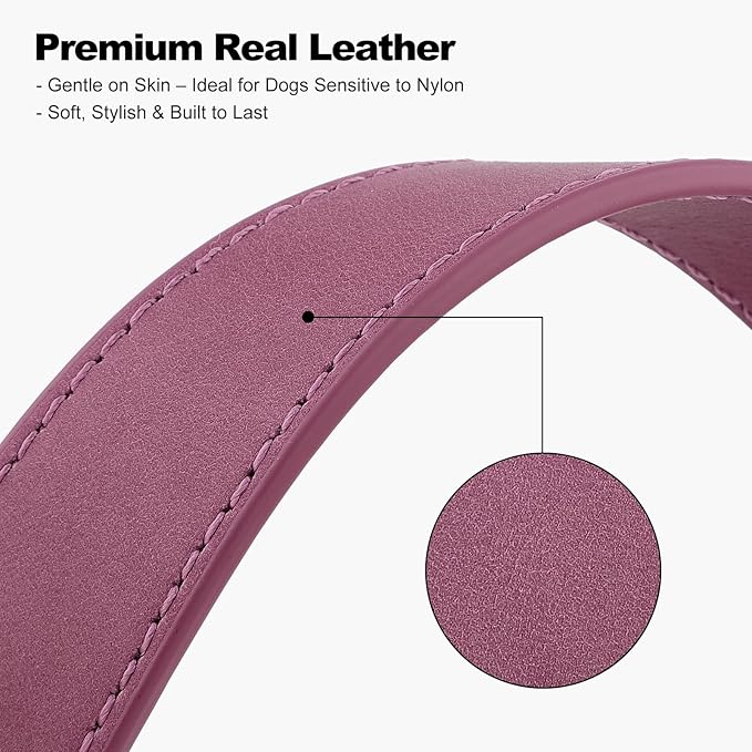 Plutus Pet Genuine Leather Dog Collar – Adjustable Pet Collar with Quick Release Metal Buckle, Soft Real Leather for Small Medium Large Dogs, Heavy Duty & Skin-Friendly (Purple, L)