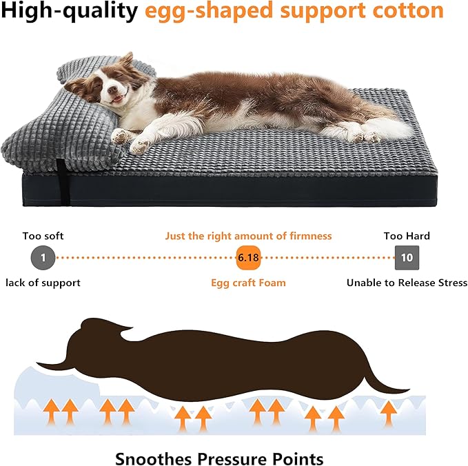 KISYYO Orthopedic Dog Beds for Extra Large Dogs with Removable Washable Cover and Removable Pillow for Crate,Waterproof Extra Large Dogs Mat, Grey, 29x20