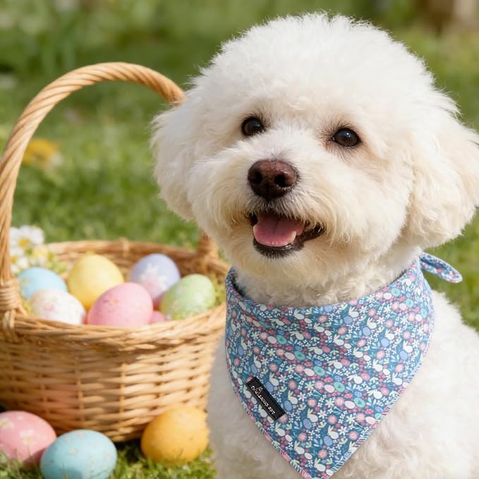 ARING PET Easter Dog Bandanas, Blue Rabbit Egg Pet Bandana Scarf Triangle Bibs for Puppy Small Medium Large Boy Girl Dogs Cats-S