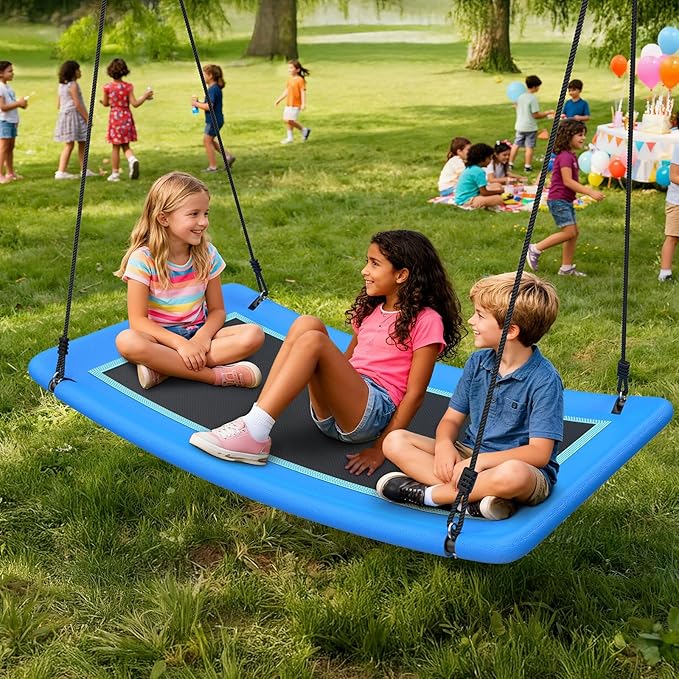 Trekassy 700lb Giant 60" Skycurve Platform Tree Swing for Kids and Adults with 2 Hanging Straps-Blue