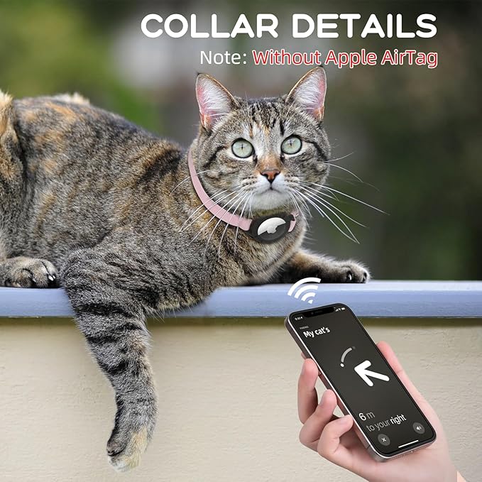AirTag Cat Collars, Stretchy Collar with Apple AirTag Holder and Bell, Breakaway Ultra Design Elastic GPS Tracking Collars for Cats and Puppies, (7.5-12.5 Inch), Pink