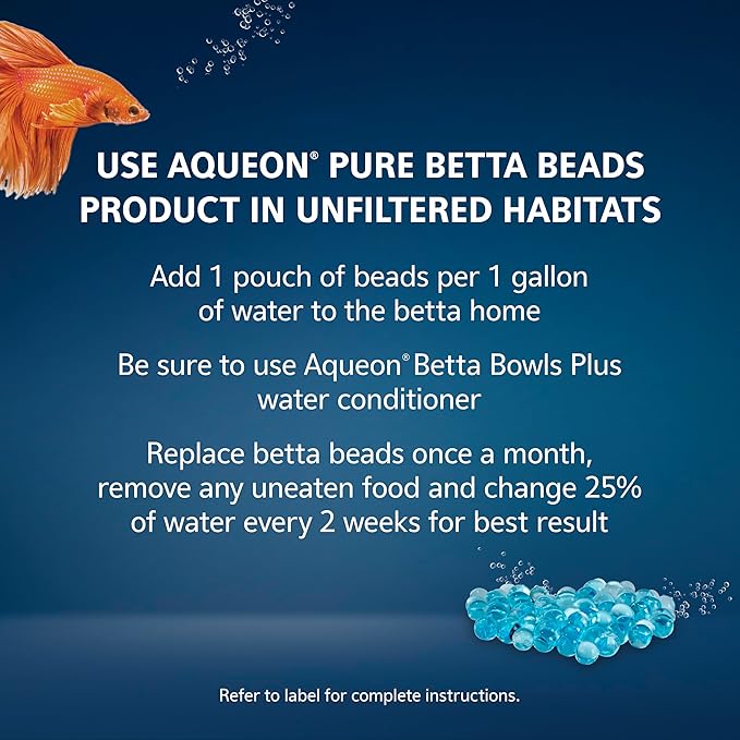 Aqueon PURE Betta Beads, Water Care for Unfiltered Aquariums, Maintains Clear Water and Helps Breakdown Organic Sludge, Blue