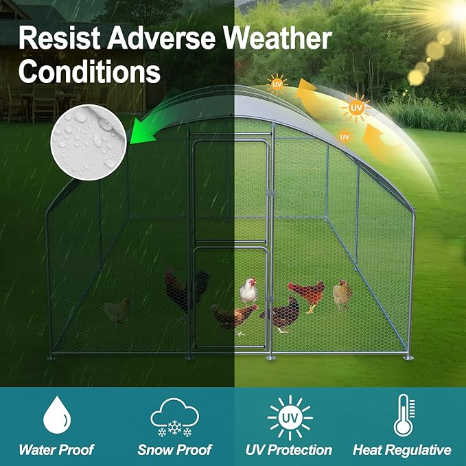 Large Chicken Coop, Chicken Coops for 20 Chickens, Chicken Runs for Yard with Water Poof & UV Resistance Cover, Dome Roof Chicken Coop Run with Double Lockable Doors for Outdoor Backyard