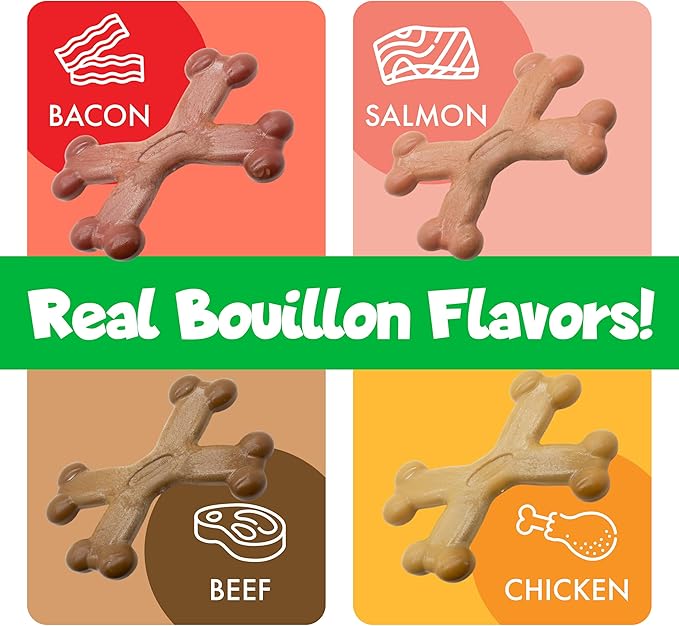 Chew’EMS X Bone Dog Chew Toy for Aggressive Chewers – Long-Lasting Salmon Flavor Nylon Bone – Durable, Rawhide-Free Dental Toy - Giant Size – Made in USA