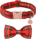 Christmas Dog Collar with Bow Tie, Cotton Christmas Plaid Collar for Medium Girl Boy Dog,Red &Green Plaid Dog Collar Bowtie with Durable Metal Buckle,Adorable Pet Collar,S,Neck 10-16in