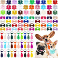 Reginary 100 Pieces Dog Bow Tie Collar Set Include 40 Dog Neckties, and 30 Puppy Bowties, 30 Collar Flowers, Adjustable Pet Ties Grooming for Small Medium Cats Pets Supply(Solid Color)