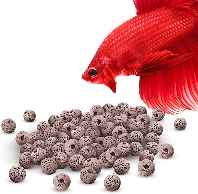SunGrow 50 Pumice Beads for Betta Fish, Volcanic Lava Rocks for Filtration, 0.2" Aquarium Decor, Anchor Plants in Pores, Helps with Aeration, Hiding Spot for Fry in Freshwater and Saltwater Tanks