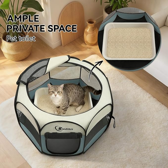 Dog Cat Playpen, Puppy Pet Playpen Indoor for Small Dog Crate Tent Cage Outdoor, Portable Pop Up Dogs Enclosure Kennel with Carrying Case for Dogs/Cats/Rabbits(Grey, Small