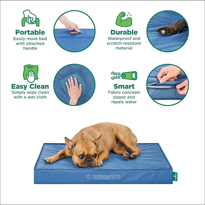 FurHaven Cooling Dog Bed – XL Foam Mattress for Joint Pain Relief, Waterproof Liner, Removable Washable Cover, Durable for Outdoor Use, Deluxe Grid Indoor/Outdoor Bed – Blue, Jumbo