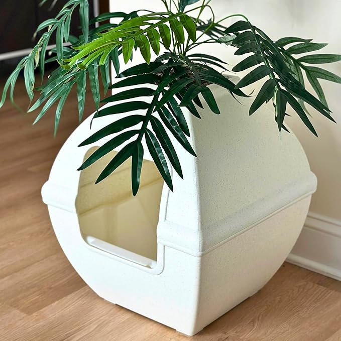 Good Pet Stuff Hidden Litter Box Planter, Decorative Cat Litter Enclosure with Carbon Filter, Artificial Plant, Easy Clean, Indoor Design, Courtyard Square Style, Essentials Kit, White Birch