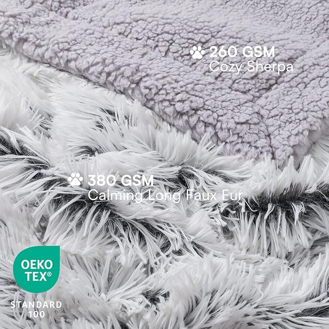Luciphia Large Waterproof Dog Blanket Pet Washable Liquid Proof Furniture Protector Medium Shaggy Plush Calming Long Faux Fur Bed Cover for Couch Cat Blankets Kitten Doggy, Mist Grey, 40" x 50"