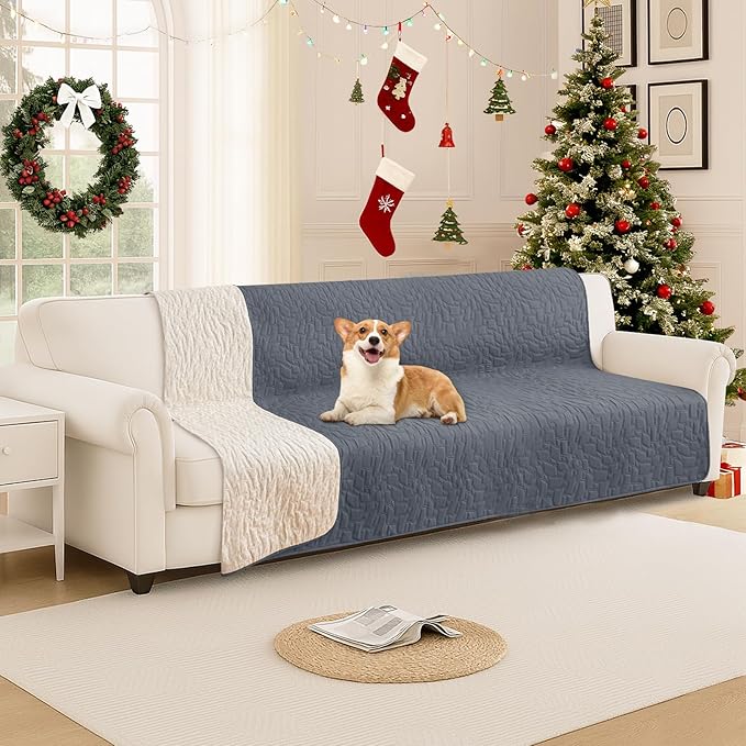 Waterproof Dog Blanket, Non-Slip Soft Pet Bed Cover, Couch Cover for Dogs Washable, Protects Sofa, Furniture, Crate, Car, Tear Resistant Leakproof Pet Blanket (68x82 Inch, Dark Grey)